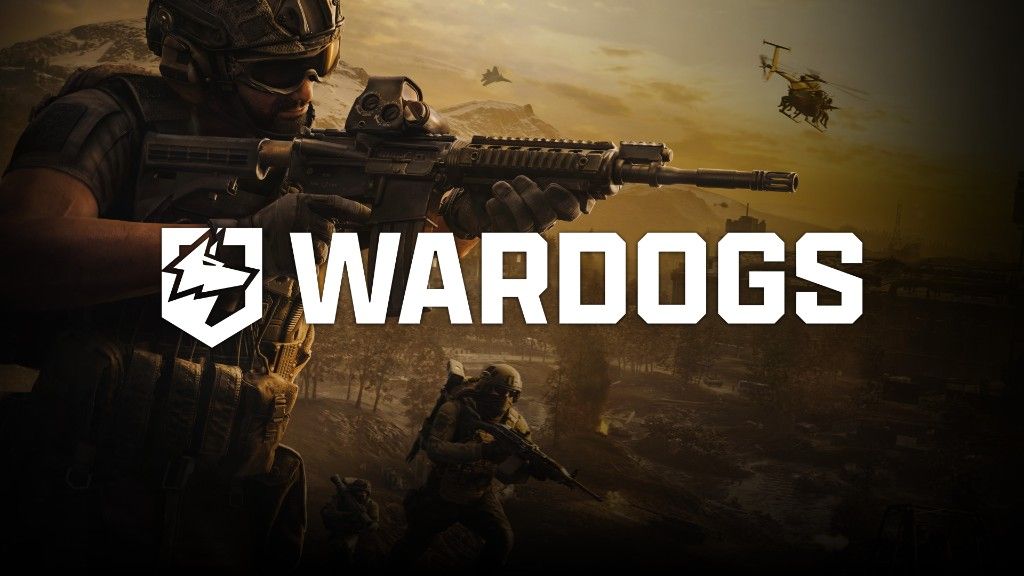 WarDogs WARDOGS community website template preview — tactical operations key art with mustard-gold branding